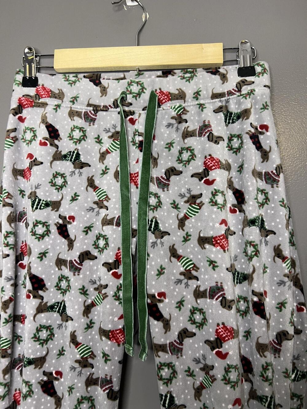 Cynthia Rowley Dachshund Womens XS Gray Fleece Dog Christmas Lounge Jogger Sleep